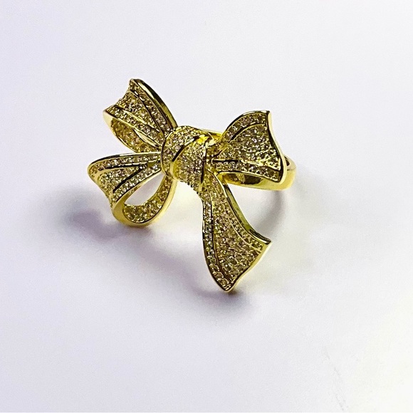 Abigail Creations 925 Sterling Silver Exquisite Gold Plated with CZ Bow Ring - Picture 5 of 8